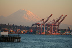 Mt. Rainier with surrounding water